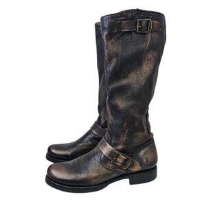 FRYE Womens Veronica Bronze Brush Off Slouch Leather Boots, Tall, Buckle, Sz 8